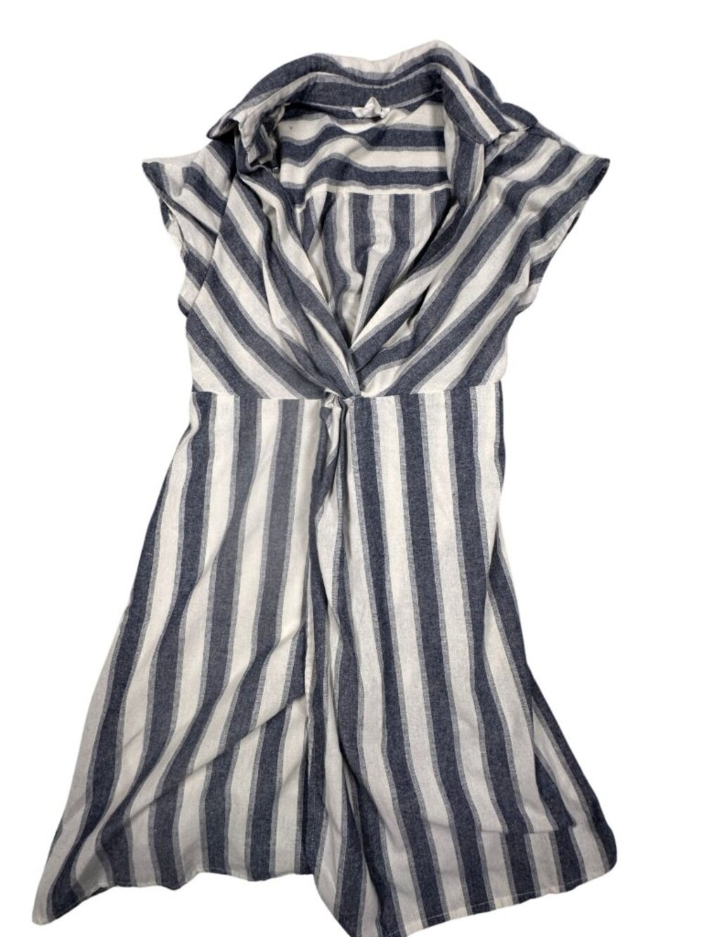 Andrée Striped Blue White Midi Dress Twist Front L Cotton Polyester Blend - Picture 2 of 8